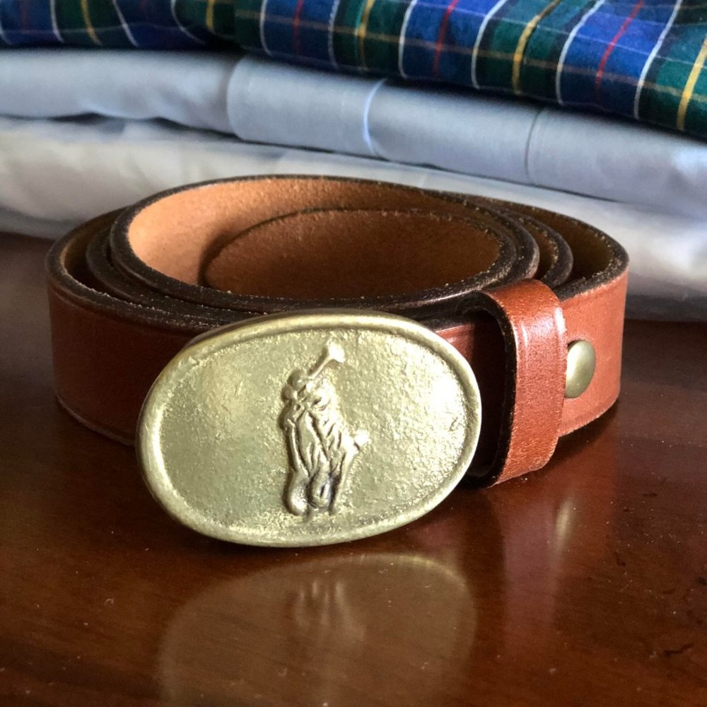 POLO Ralph Lauren Vintage Brass Logo Buckle Belt - Picture 10 of 10